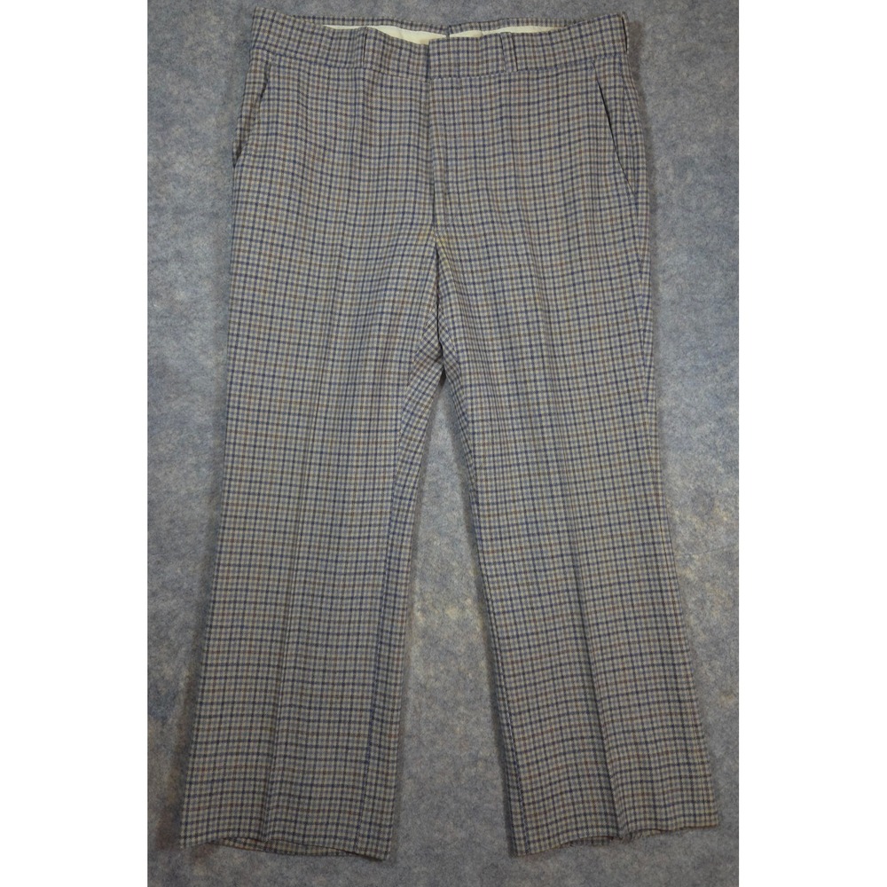 Vintage Pendleton Wool Trousers Mens 37x28 Blue Brown Plaid USA Made Pants Rare
